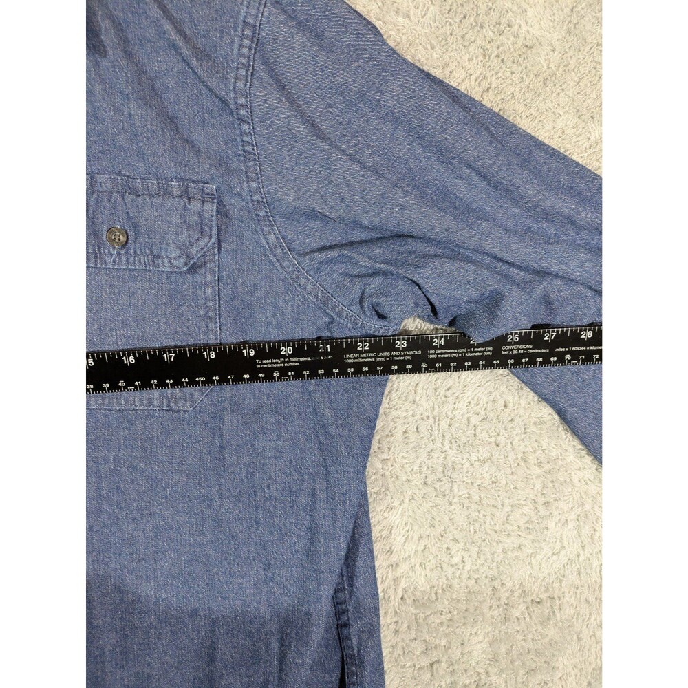 Wrangler Denim Button Up Shirt Size XL Flex Fit Western Cowboy Workwear - Picture 3 of 7